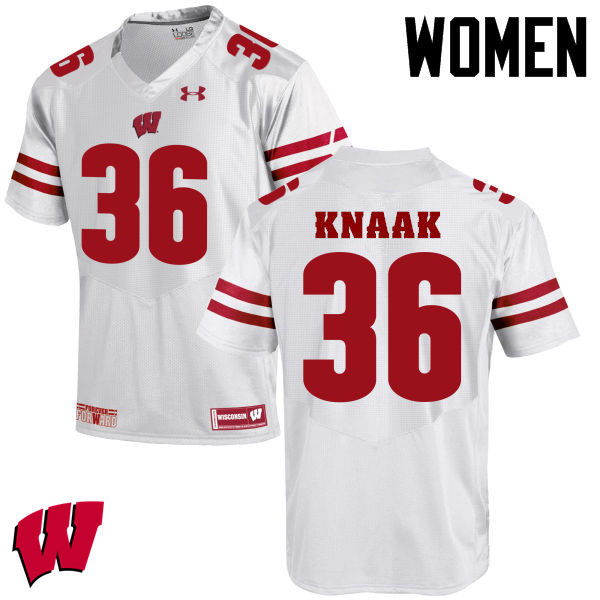 Wisconsin Badgers Women's #36 Kobe Knaak NCAA Under Armour Authentic White College Stitched Football Jersey XQ40W46CS